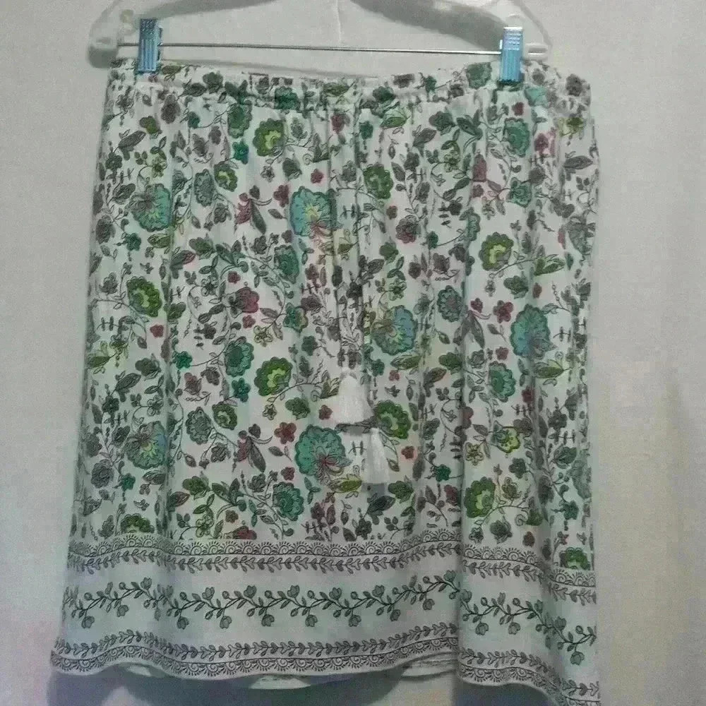 J. JILL midi skirt white with pink and teal Floral Pattern boho Leisure modal so